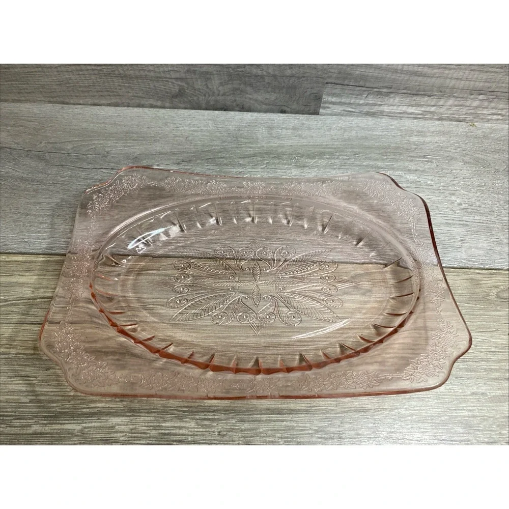 Vintage ANCHOR HOCKING PINK DEPRESSION GLASS PRINCESS PLATTER PLATE 12